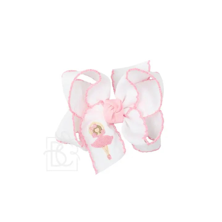 4.5" White w/ Lt Pink Crochet Edge & Embroidered Nutcracker Ballerina Bow