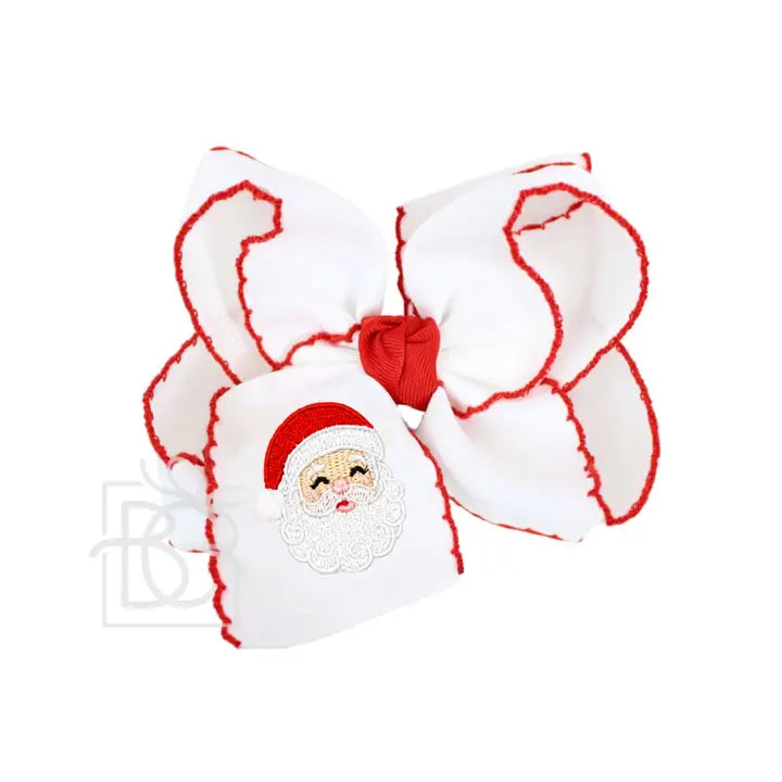 White w/Red Crochet Bow w/ Embroidered Santa Face