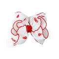 White w/Red Crochet Edge & Red Pearl Bows