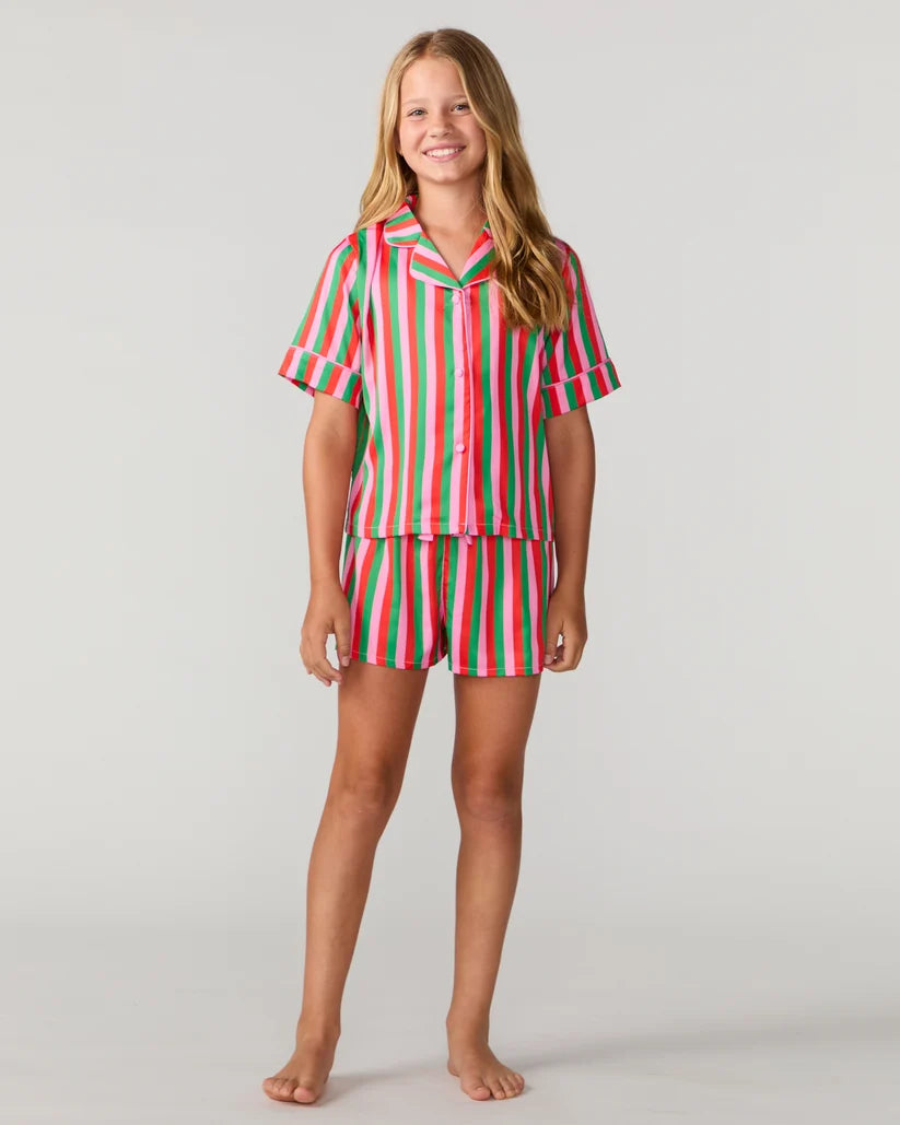 Striped Candy Christmas Silky Short Pj Set