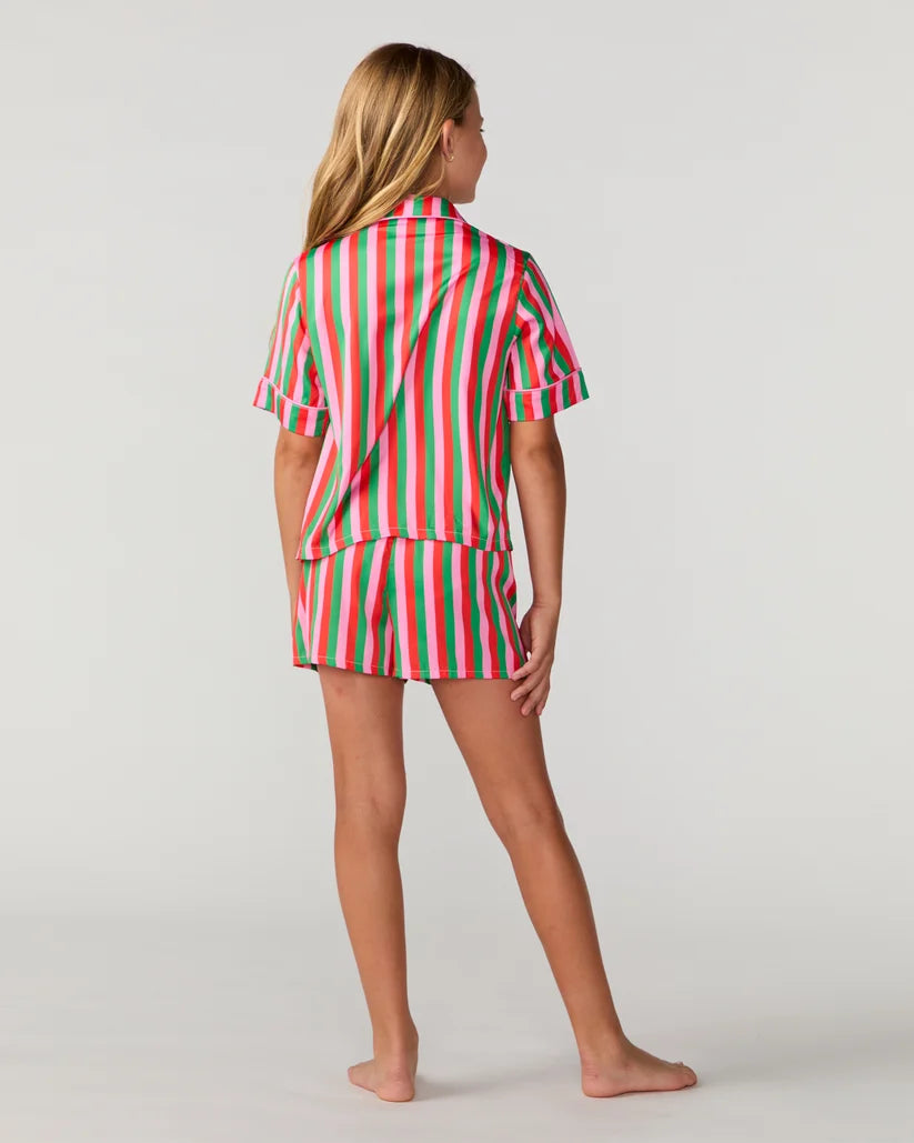 Striped Candy Christmas Silky Short Pj Set