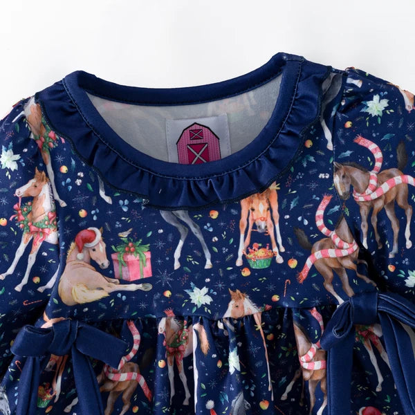 Christmas 2 pc Baby set / Navy w/Horse Print