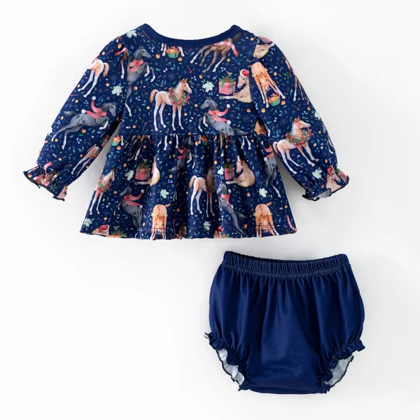 Christmas 2 pc Baby set / Navy w/Horse Print