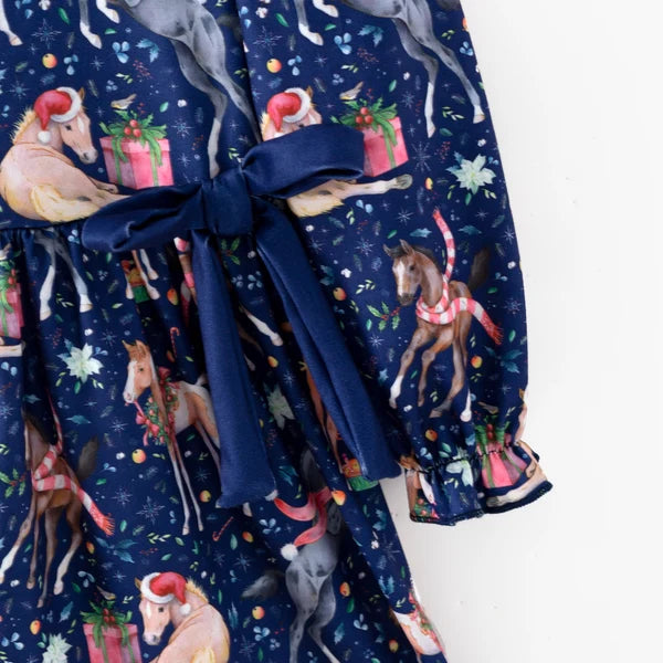 Navy Christmas Horse Print Dress
