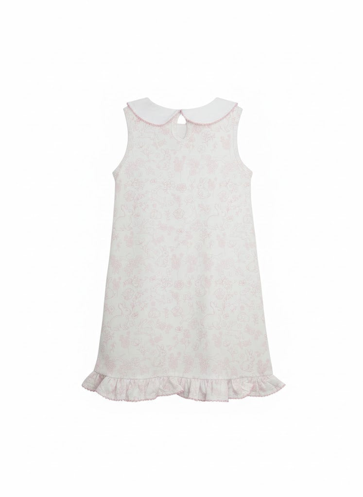 Girls Peter Pan Collar Pink Bunny Dress