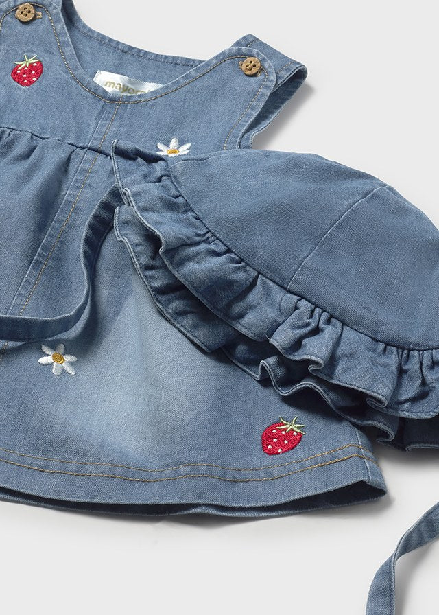 Baby Girl Denim Embroidered Dress w/ Bucket Hat
