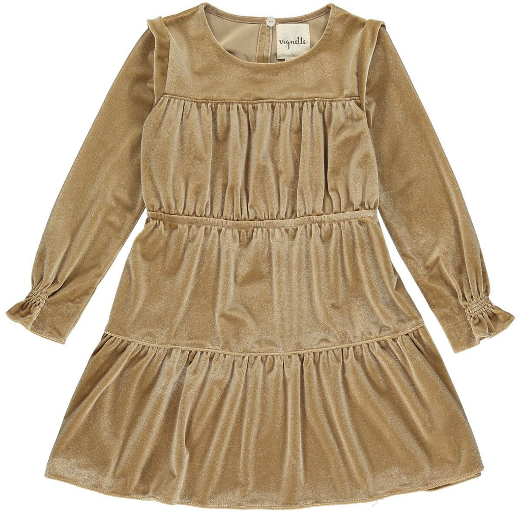 Girl Velveteen L/S  Tiered Dress