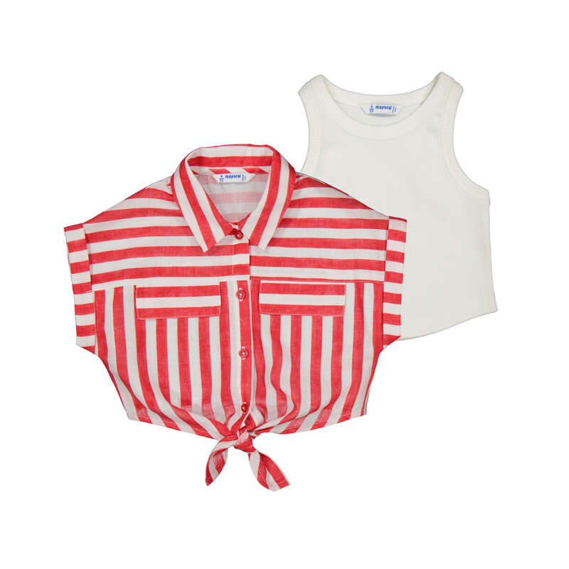 Girl Tie Front S/S Blouse w/Tank