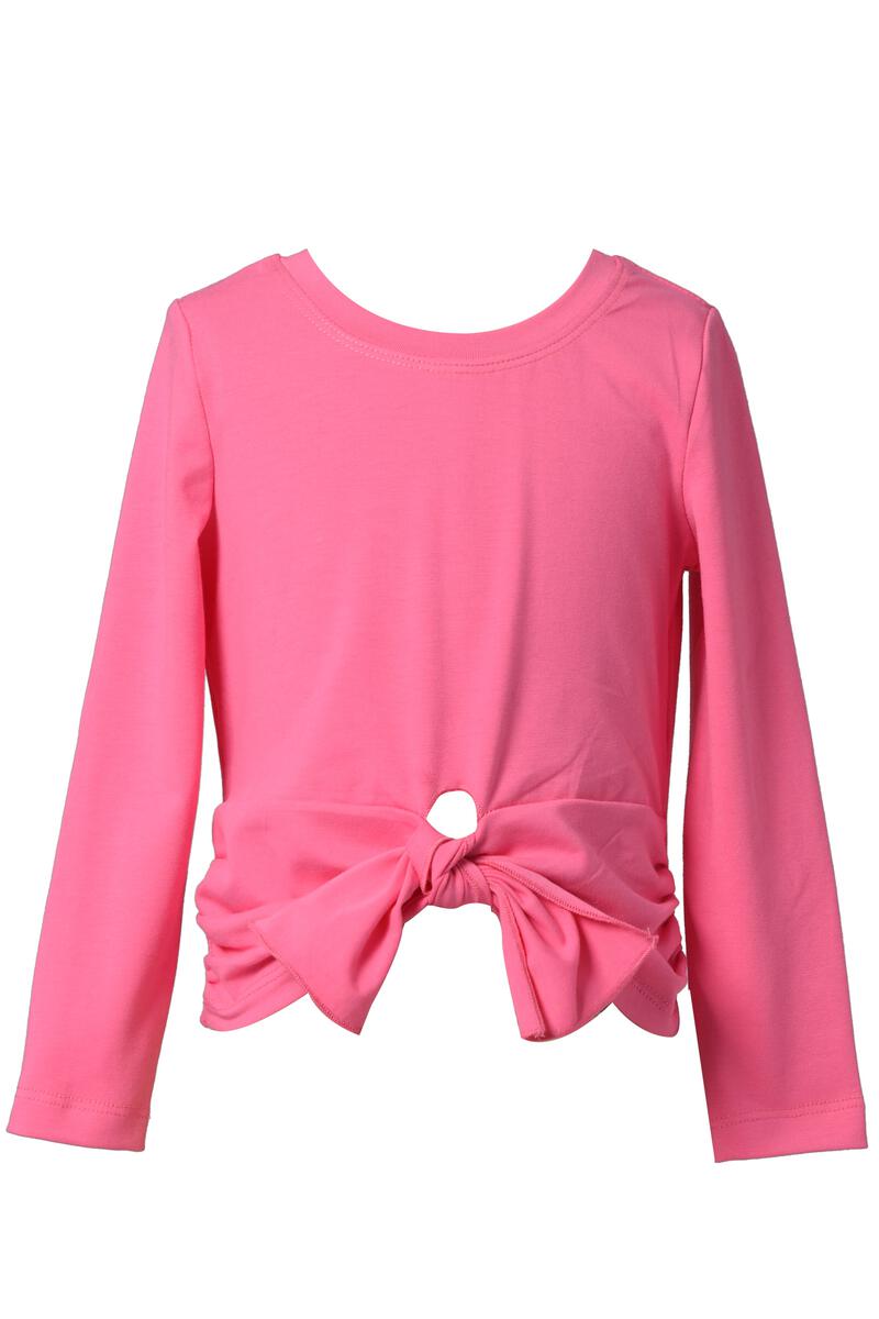 Girls Long Sleeve Solid Tie-Front Top