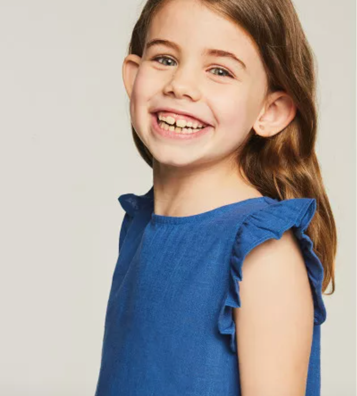 Solid Blue Sleeveless Top w/Ruffles