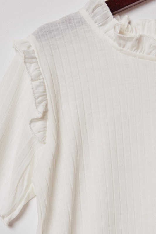Tween Ruffled Collar Knit Top