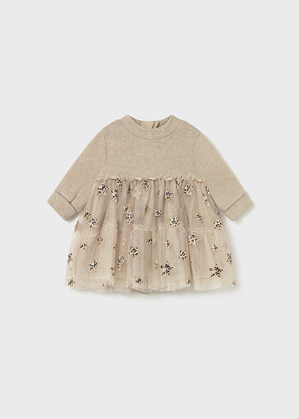 Baby Knit Dress w/Leopard Tulle