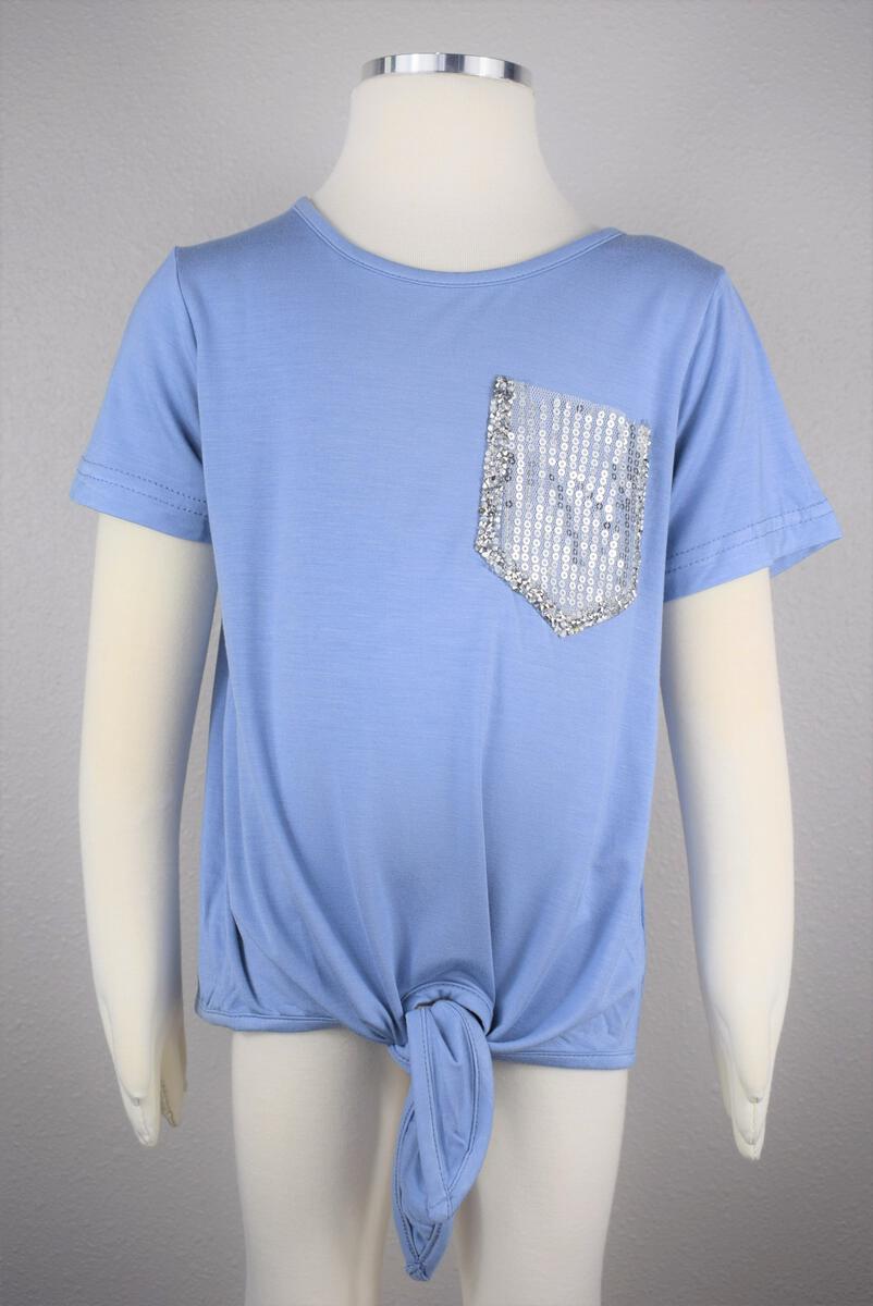 Sequins Pocket Tie-Front S/S Tee