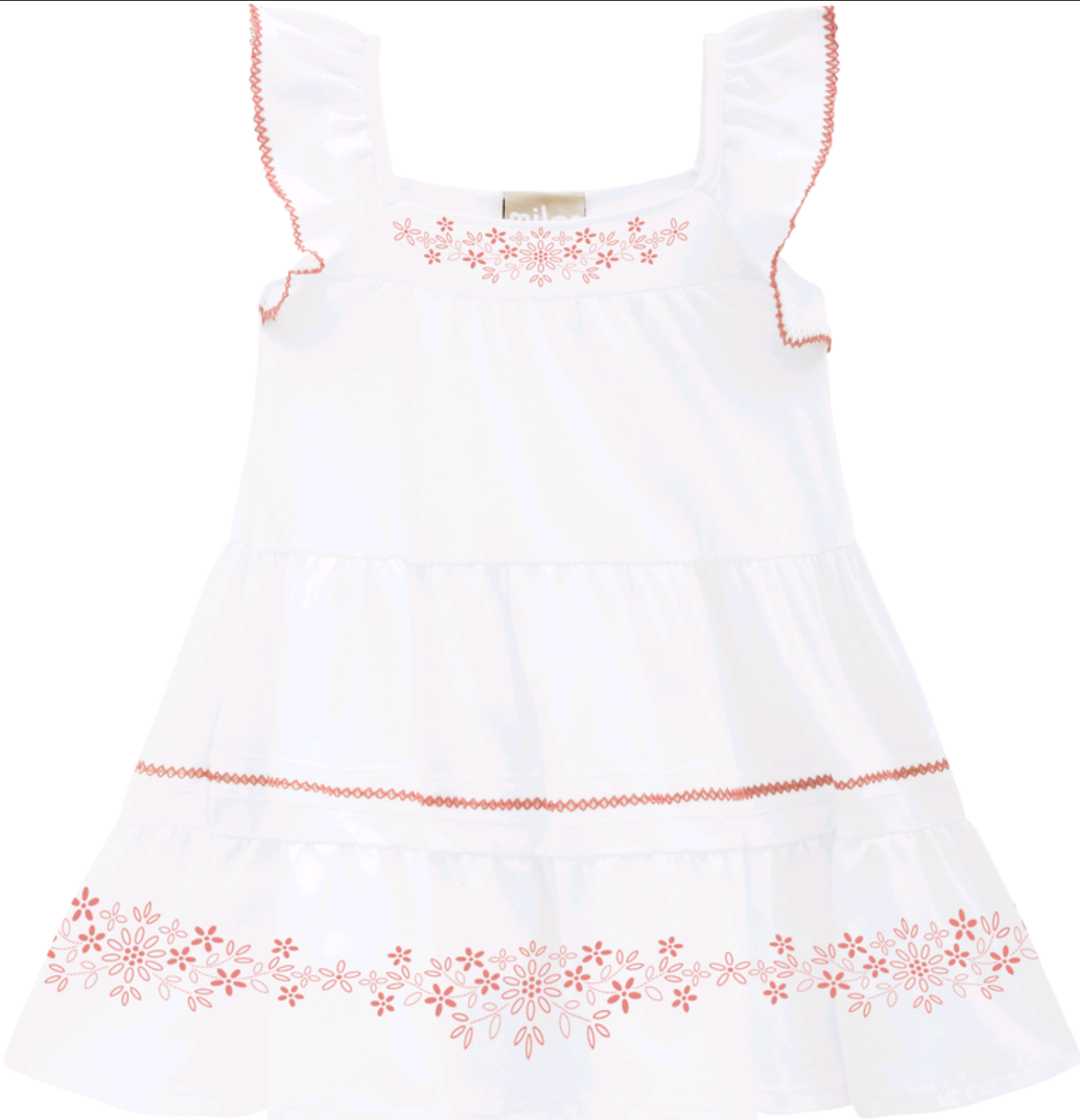 Ruffled Cap Sleeve dress w/Embroidery