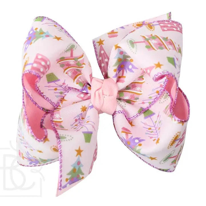 Layered Pastel X-Mas Tree Print Bow On Alligator Clip