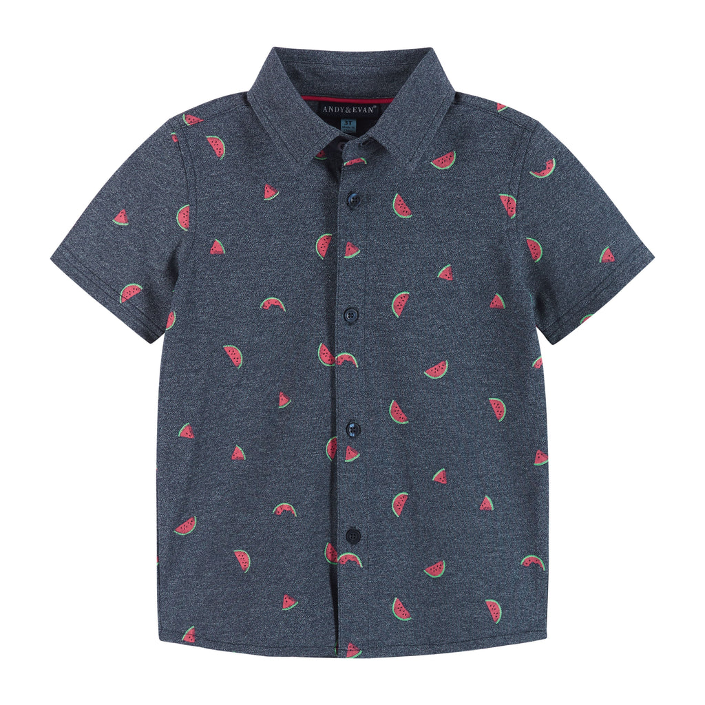 Boy  Pique Knit Button Down S/S Shirt