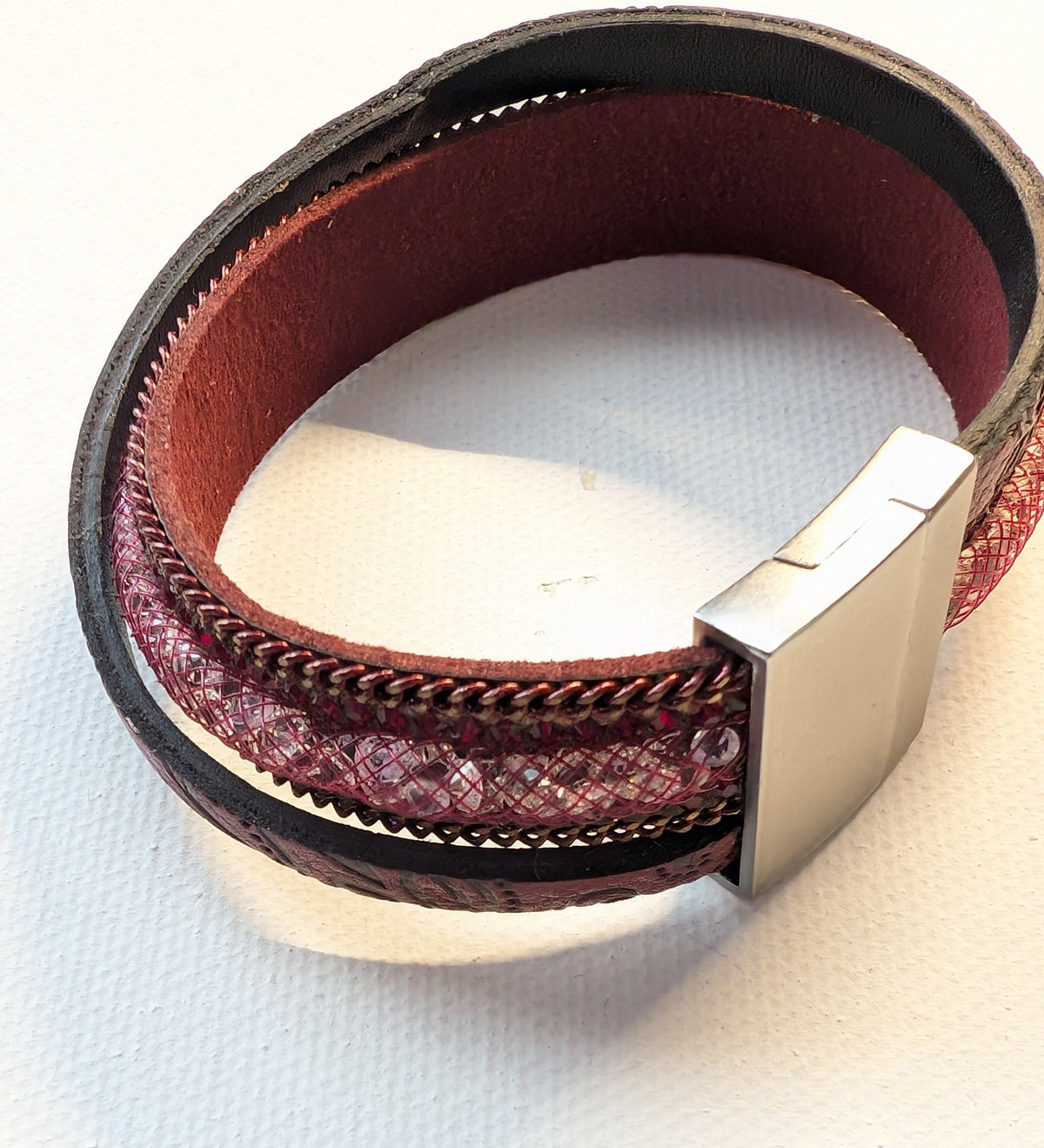 Maroon Leather Strap Braclete