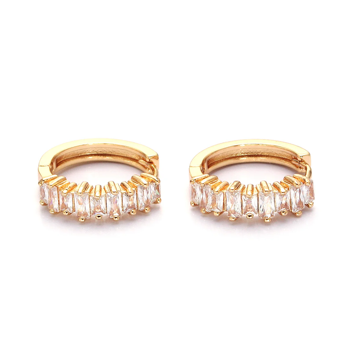 Clear Baguette CZ lined Hoop Earrings, 19mm