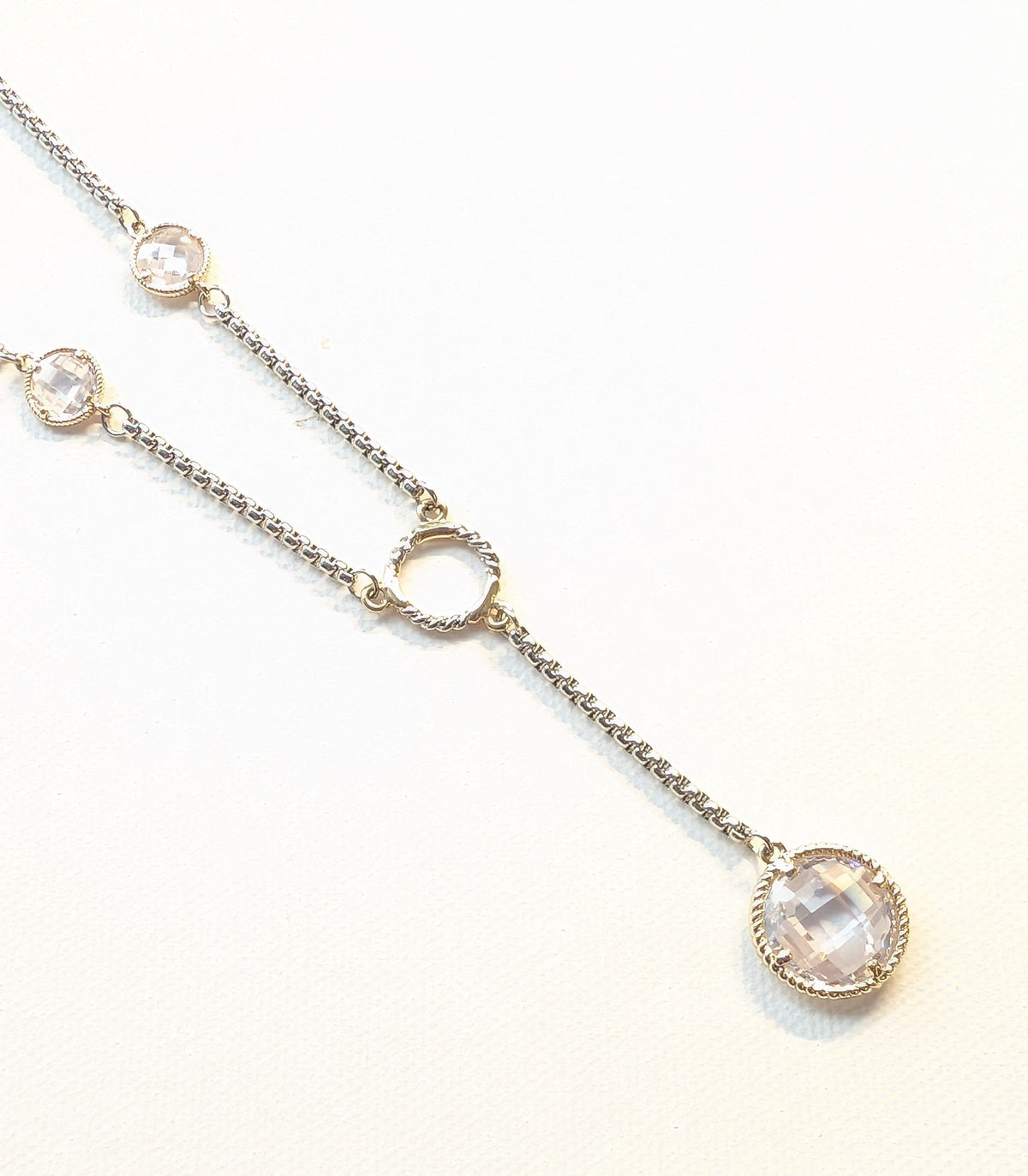 16" Silver Chain & 3 Crystal Necklace