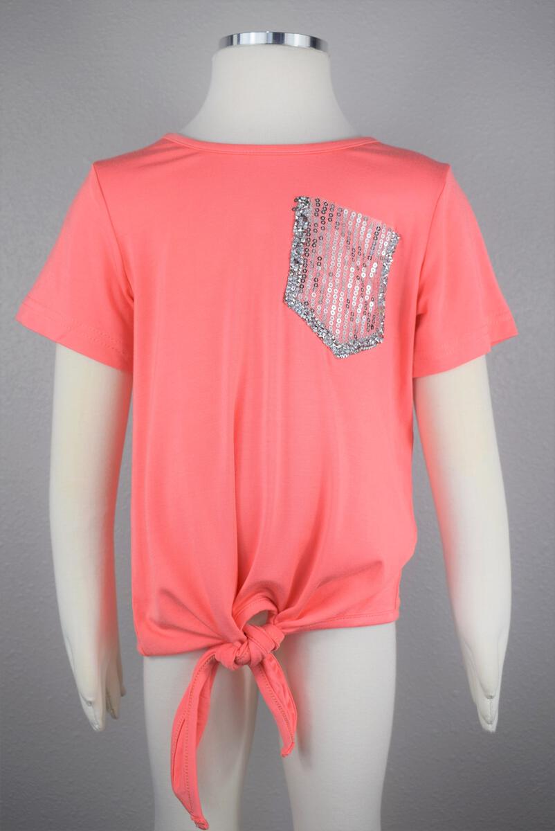 Sequins Pocket Tie-Front S/S Tee