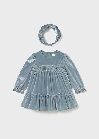 Toddler Girl L/S Velvet Dress w /Headband