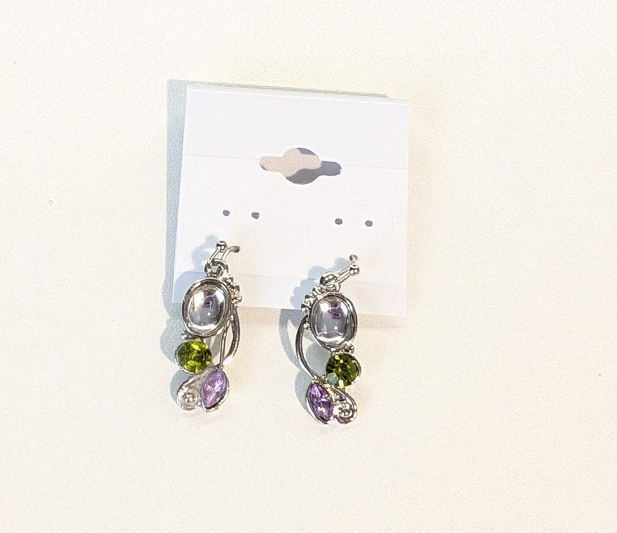 Silver earrings w/colored drop
