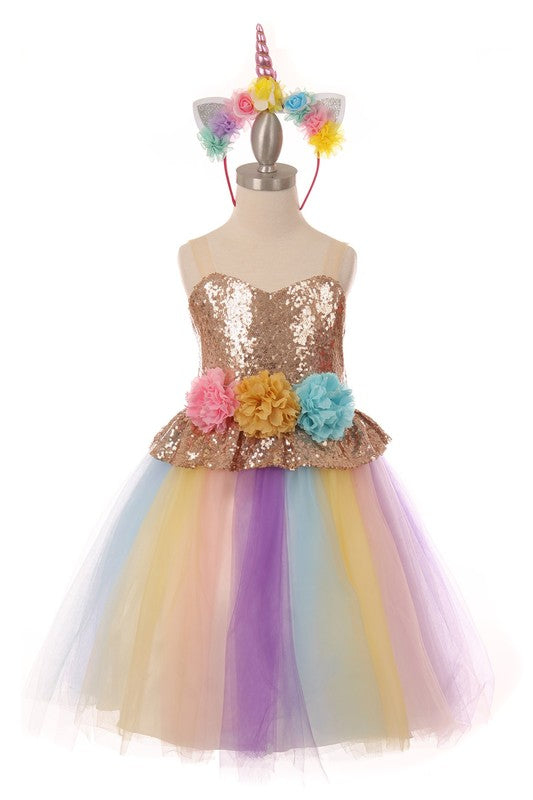 Sequined Unicorn Dress w/Headband