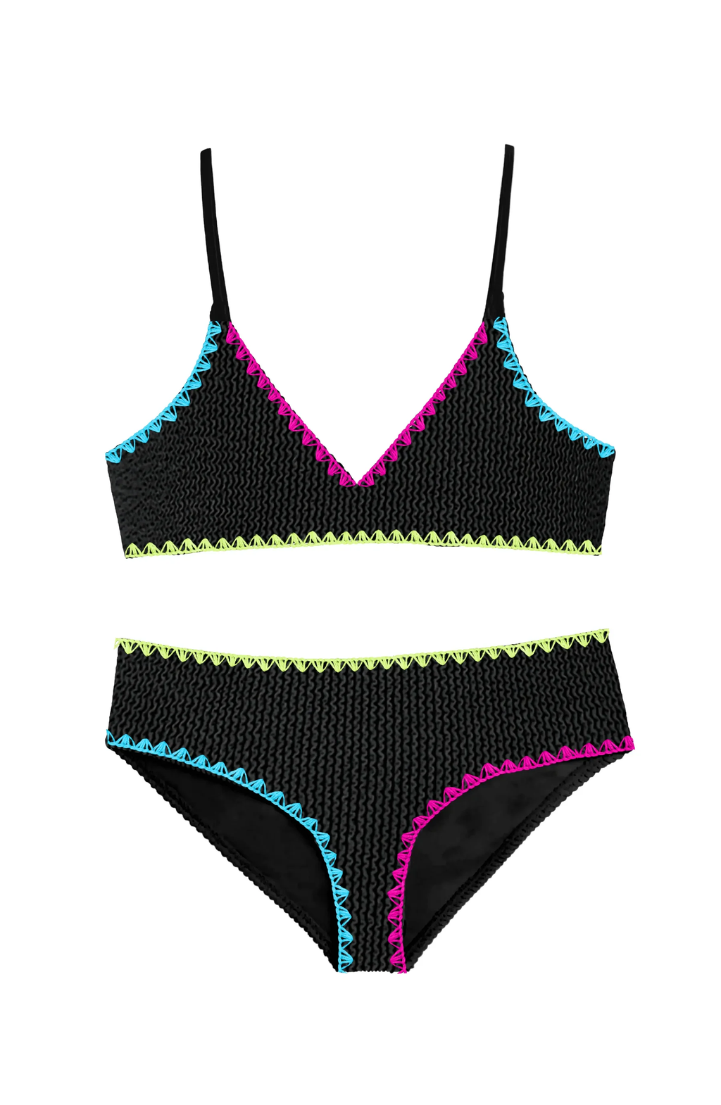 Crinkle Triangle Emb Trim Bikini