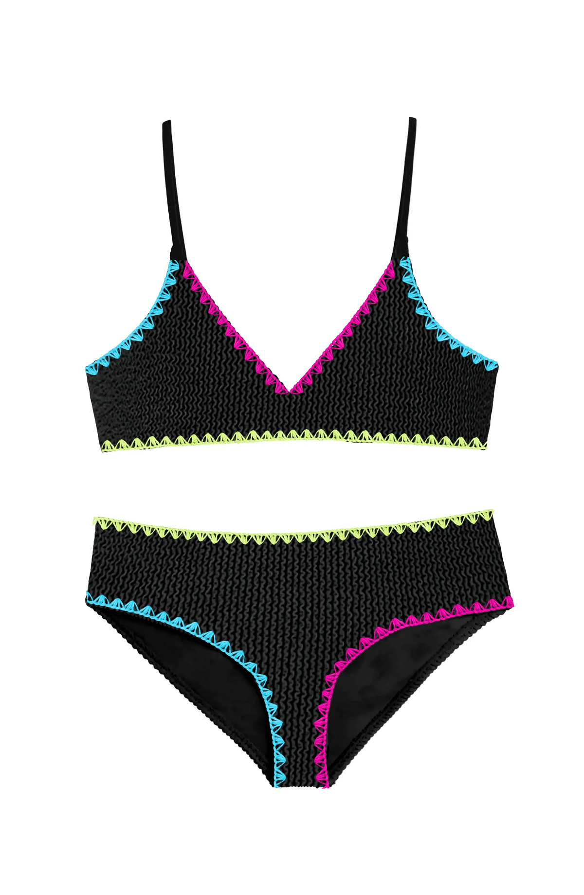 Crinkle Triangle Emb Trim Bikini