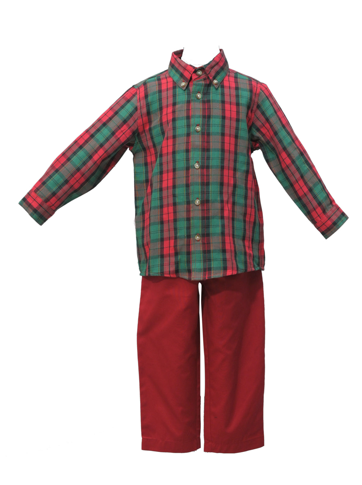 Boy Christmas Plaid Button Down Shirt