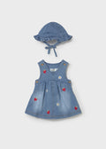 Baby Girl Denim Embroidered Dress w/ Bucket Hat