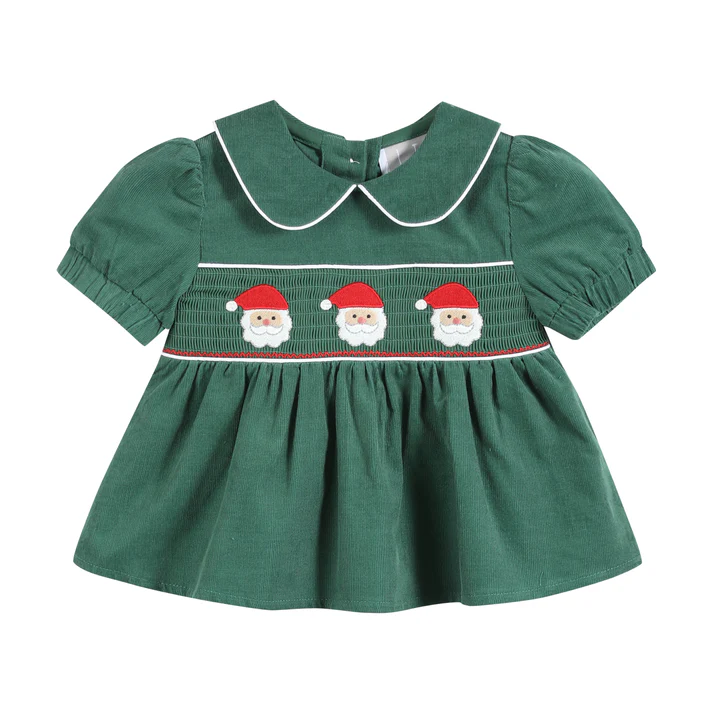 Pinwhal Corduroy Santa Smocked Dress & Bloomer
