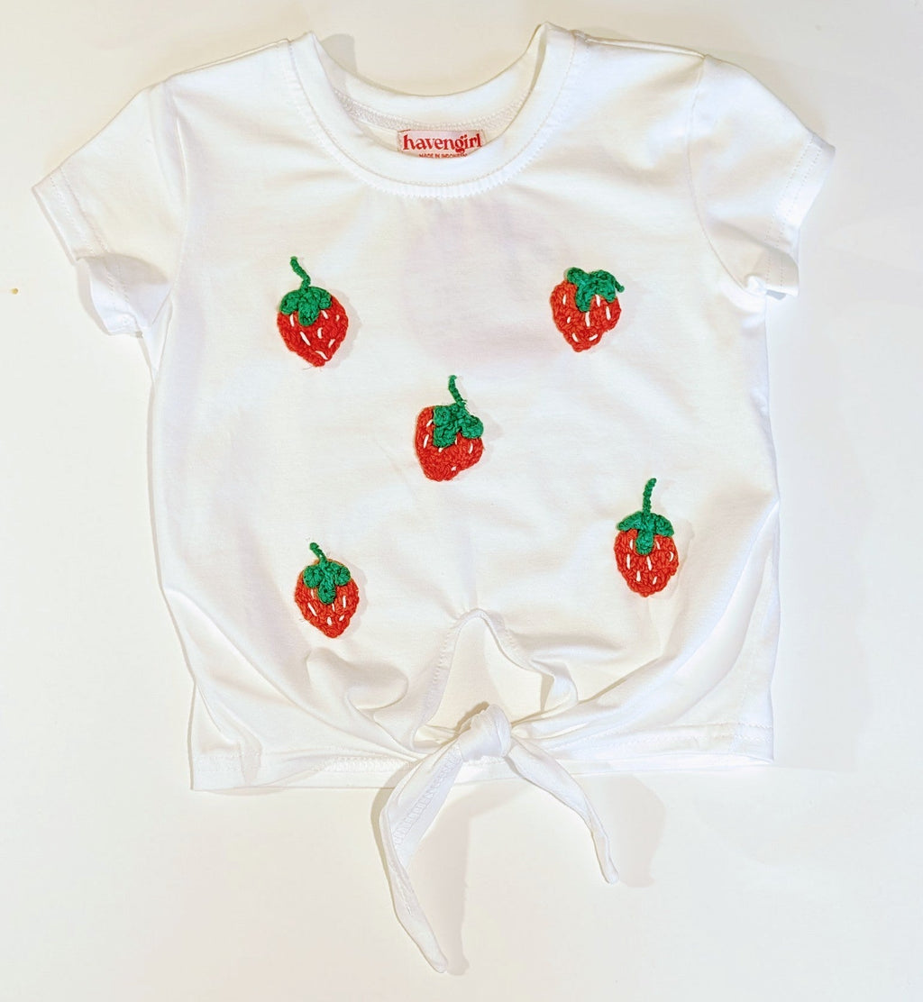 Girl Front Tie Top with Crotchet Strawberries