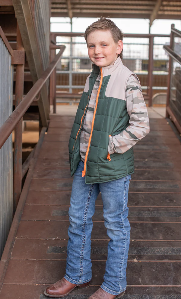 Boy Quilted Zipper Classic Camo Vest