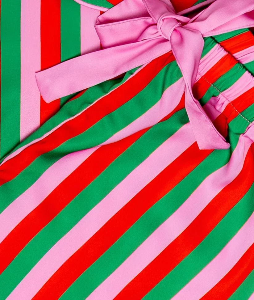 Striped Candy Christmas Silky Short Pj Set