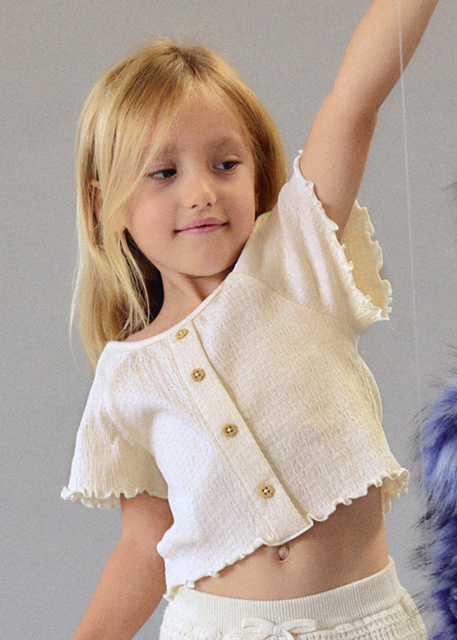 Smocked Ruffle S/S w/ wood button