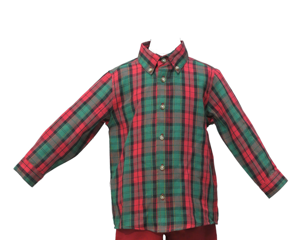 Boy Christmas Plaid Button Down Shirt