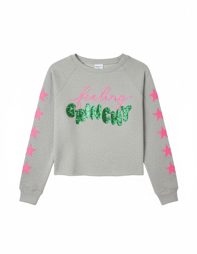 Teen Holiday Grinchy Sequin Pullover