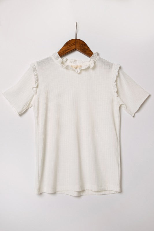 Tween Ruffled Collar Knit Top