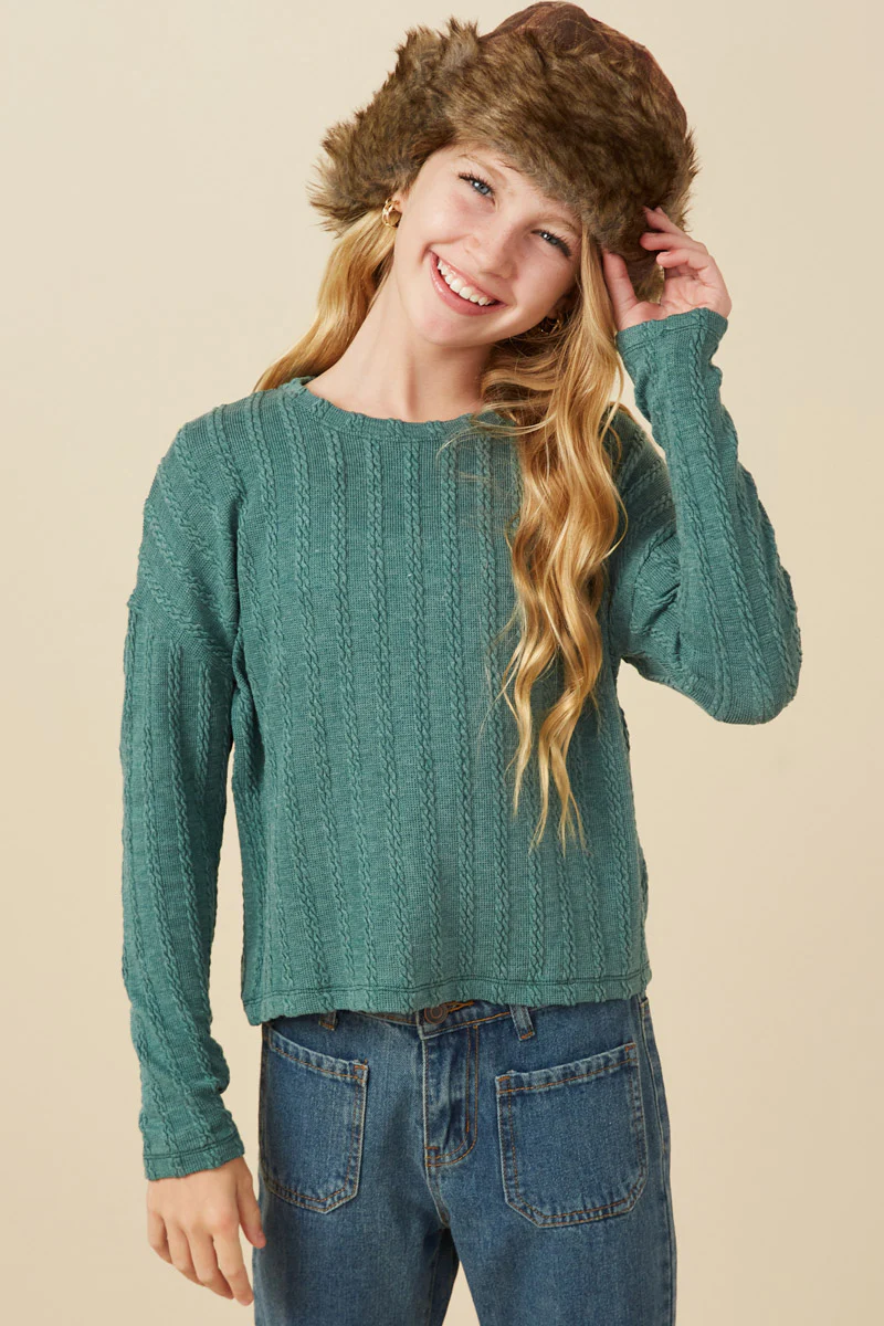 Junior Girl Cable Knit Branded Top