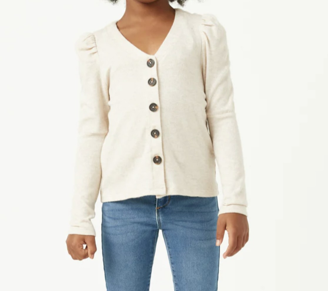Junior Puff Shoulder L/S Marbled Cardigan