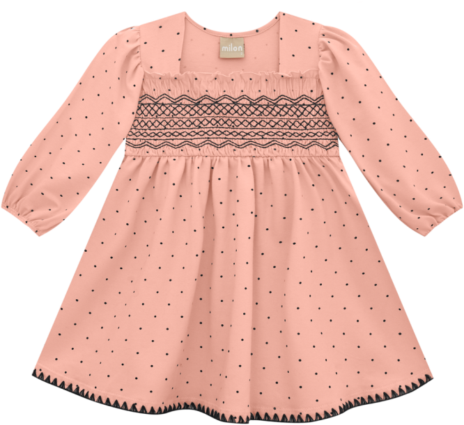 Girl L/S Smocked Dress w/Crochet Trim