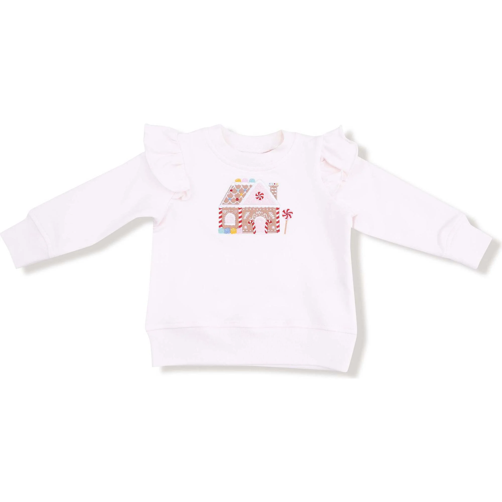 Girl Ruffled Shoulder Gingerbread French Terry Sweatshirt