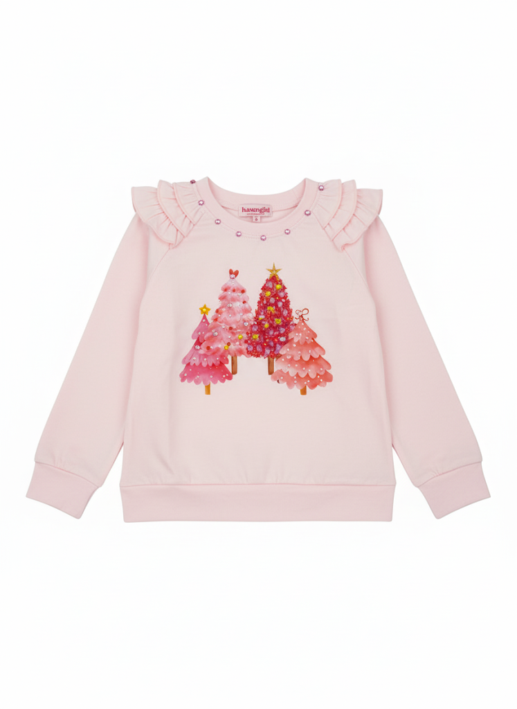 Holiday Girls Tree L/S Ruffle Tee