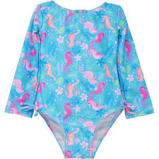 Girl's One Piece, L/S Rashguard Swimsuit