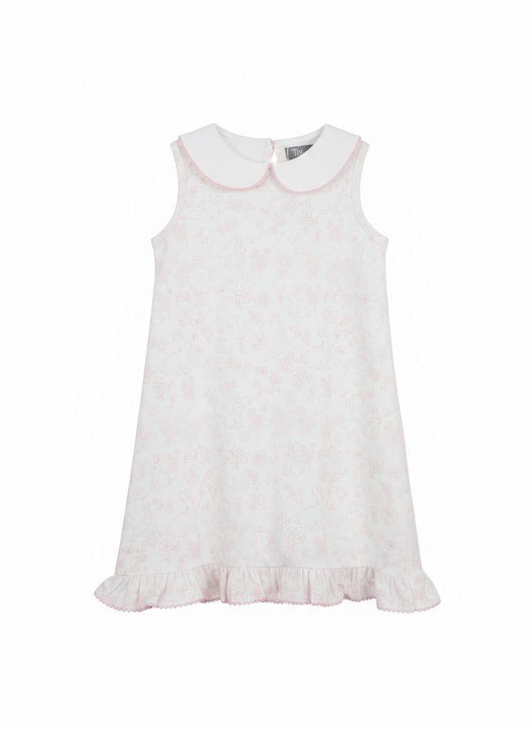 Girls Peter Pan Collar Pink Bunny Dress