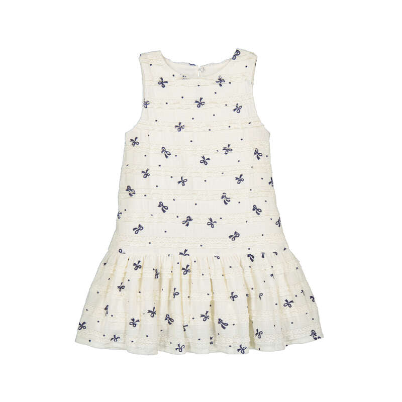 Girls Navy Bow Textured Knit Dress