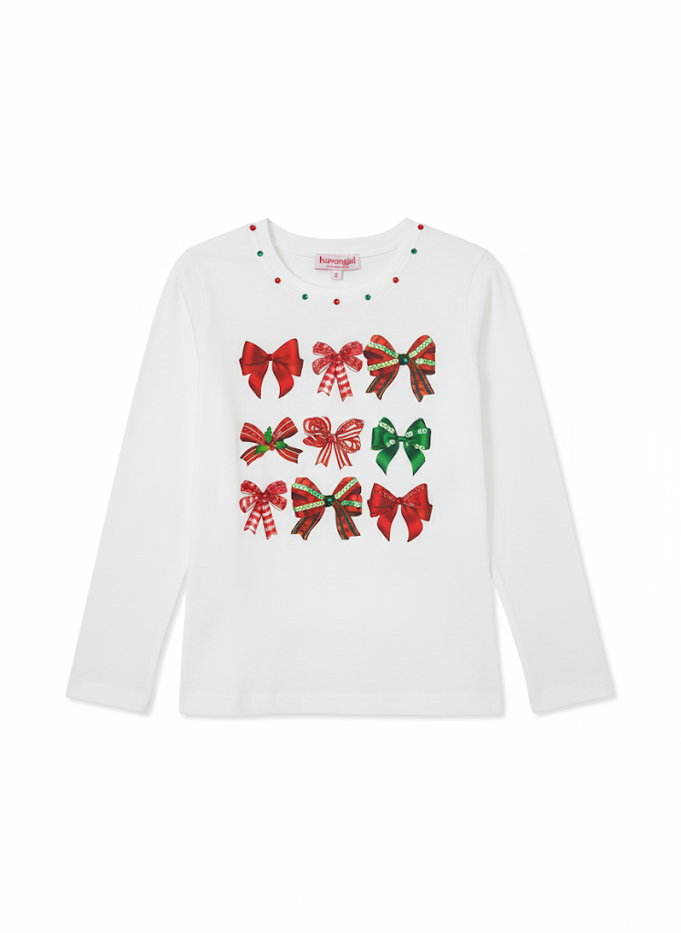 Holiday Girls Bow Sequin L/S Tee