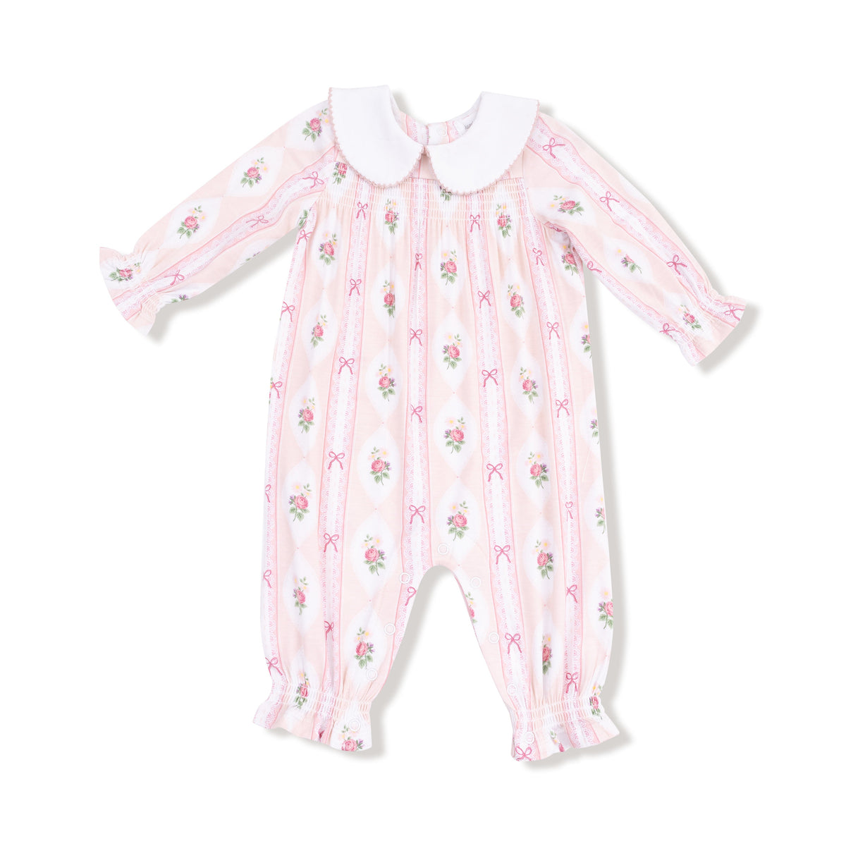 Smocked L/S Romper w/Peter Pan Collar