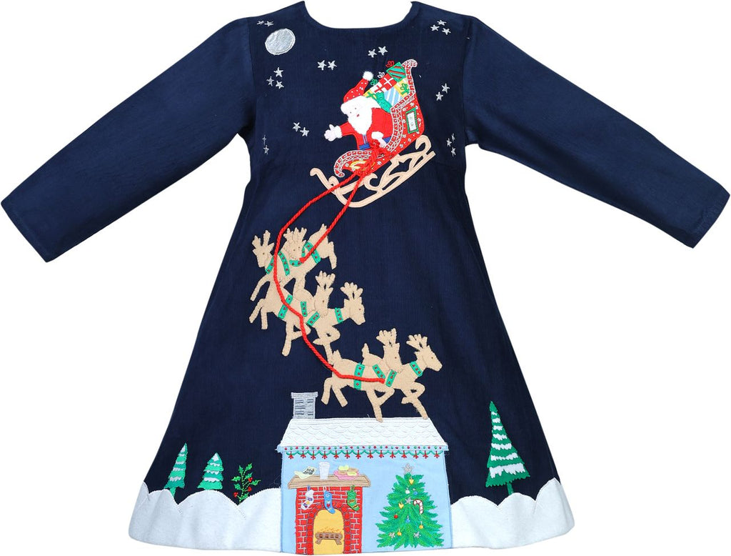 Santa & Sleigh Corduroy L/S Dress